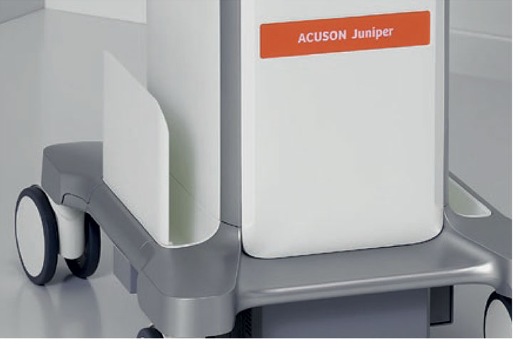 Siemens Acuson Juniper Ultrasound Everything made with intent, including utilities storage basket, magnetic storage bin, and transducer holders